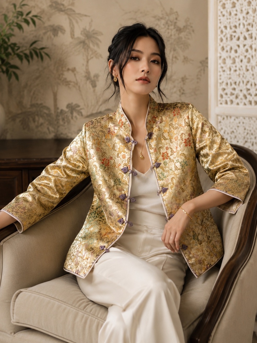Vintage Silk Brocade Chinoiserie Floral Jacket